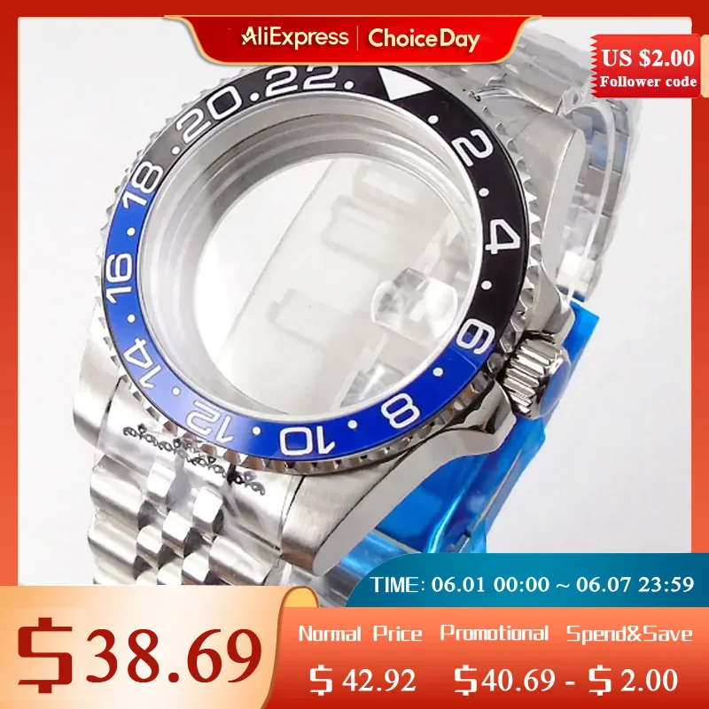 20ATM Dive Case 40mm Fit NH35 NH36 NH34 GMT ETA 2824 PT5000 MIYOTA Watch Case Jubilee Bracelet Sapphire Glass Slide Buckle