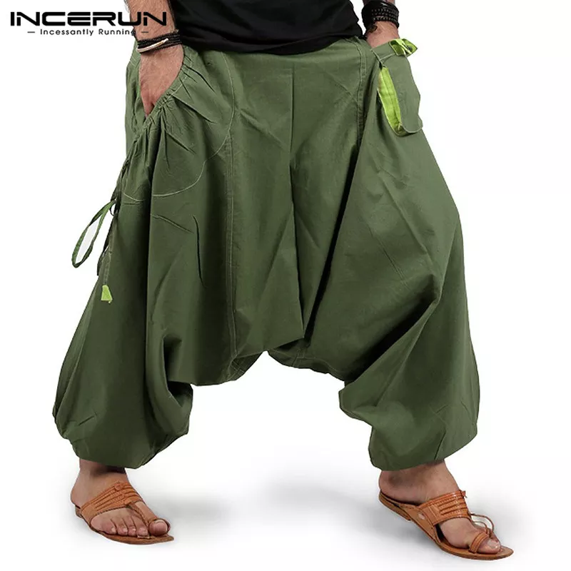 Fashion Men Harem Pants Joggers Streetwear Elastic Waist Loose Drop Crotch Trousers Men 2023 Pockets Solid Pants INCERUN S-5XL