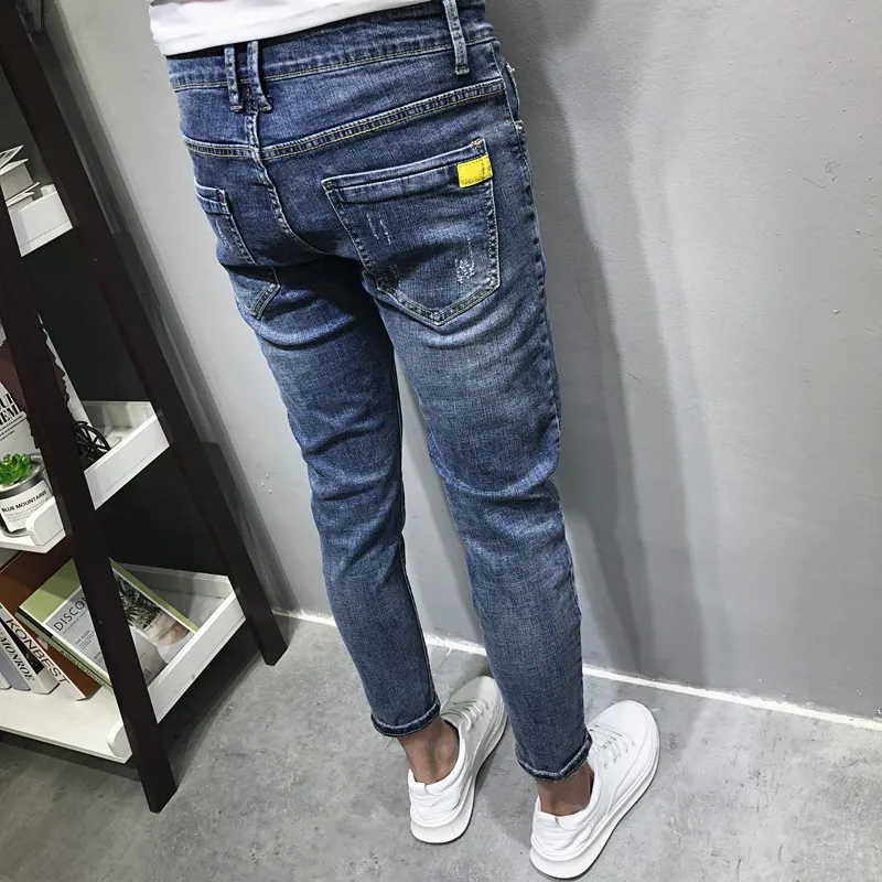 Wholesale Men's Jeans Slim-fit Small Feet Spring Summer Casual Korean Style Stretch Trend Social Spirit Guy Ankle Length Pants