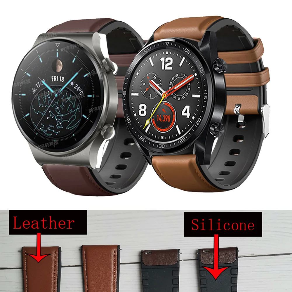 Watch Band 22mm Leather Strap For Huawei GT 2 GT2 Pro Watch Strap Replacements Honor Magic 1 2/GT4 3 2 46mm Watch Mens Strap