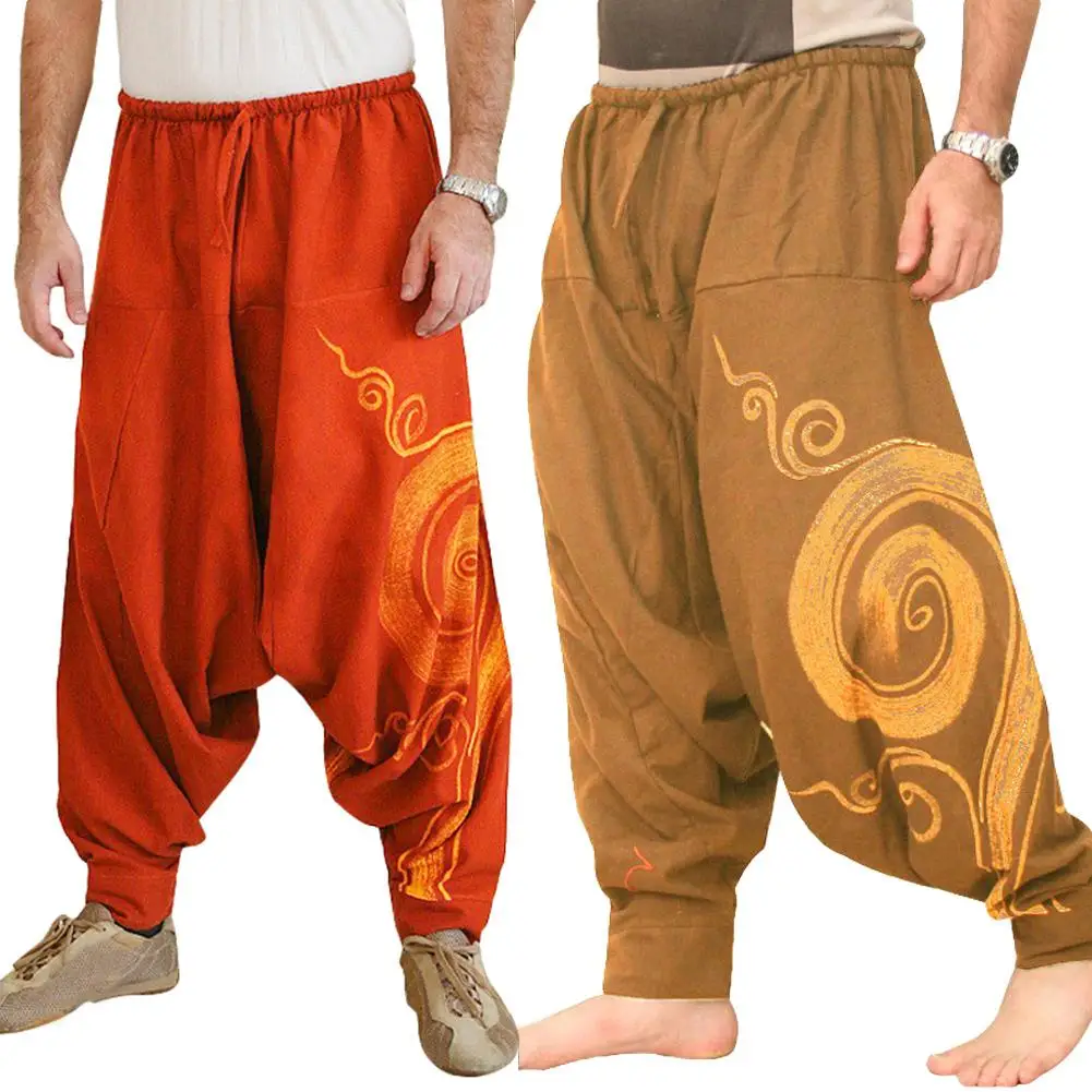 Men Casual Harem Pants Summer Yoga Baggy Hippie Spiral Print Trousers