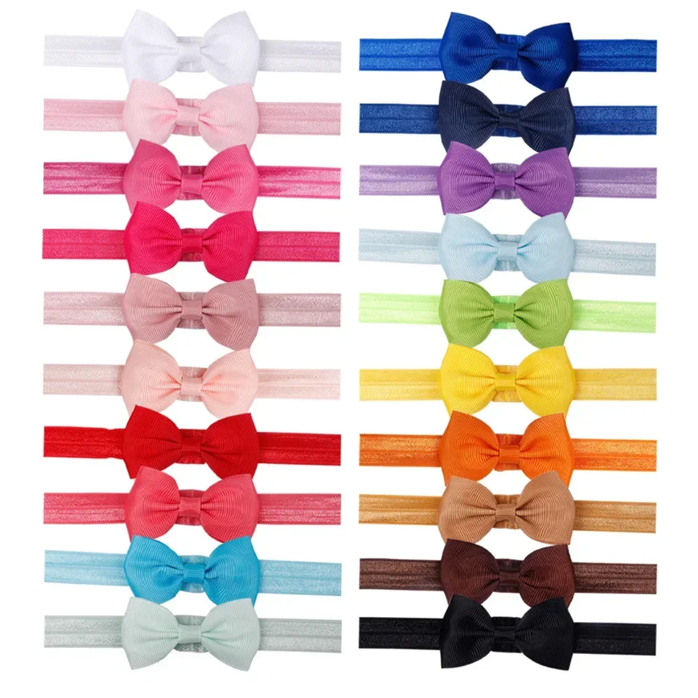 10pcs/lot Cute Ribbon Bowknot Baby Newborn Headband Headwear Grosgrain Hair Bows Elastic Hairbands Girls Kids Photo Props