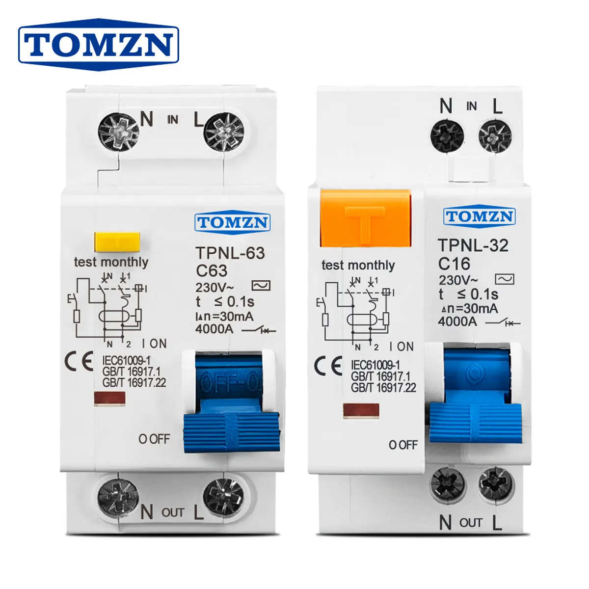 TPNL DPNL 230V 1P+N Residual current Circuit breaker with over and short current Leakage protection RCBO MCB