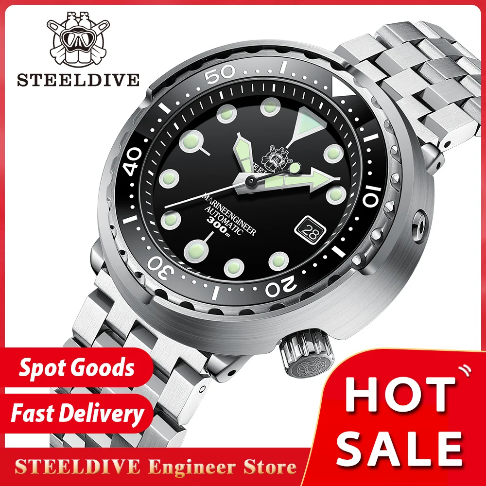 STEELDIVE SD1975 Mens Automatic Watches Men Dive Watch 300m Waterproof Mechanical Wristwatch C3 Luminous Clock Sapphire Mirror