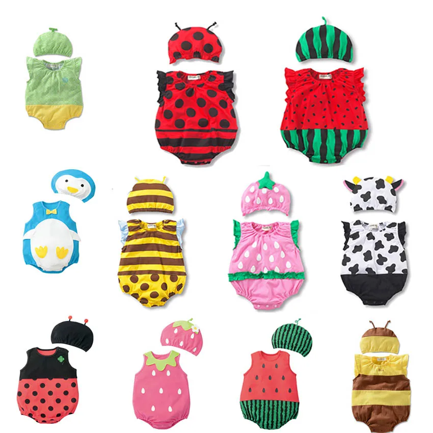 Lovely New baby boy girl rompers Newborn Infant Toddler Boy Girl Summer clothes Romper cotton Jumpsuit Clothes+hat set