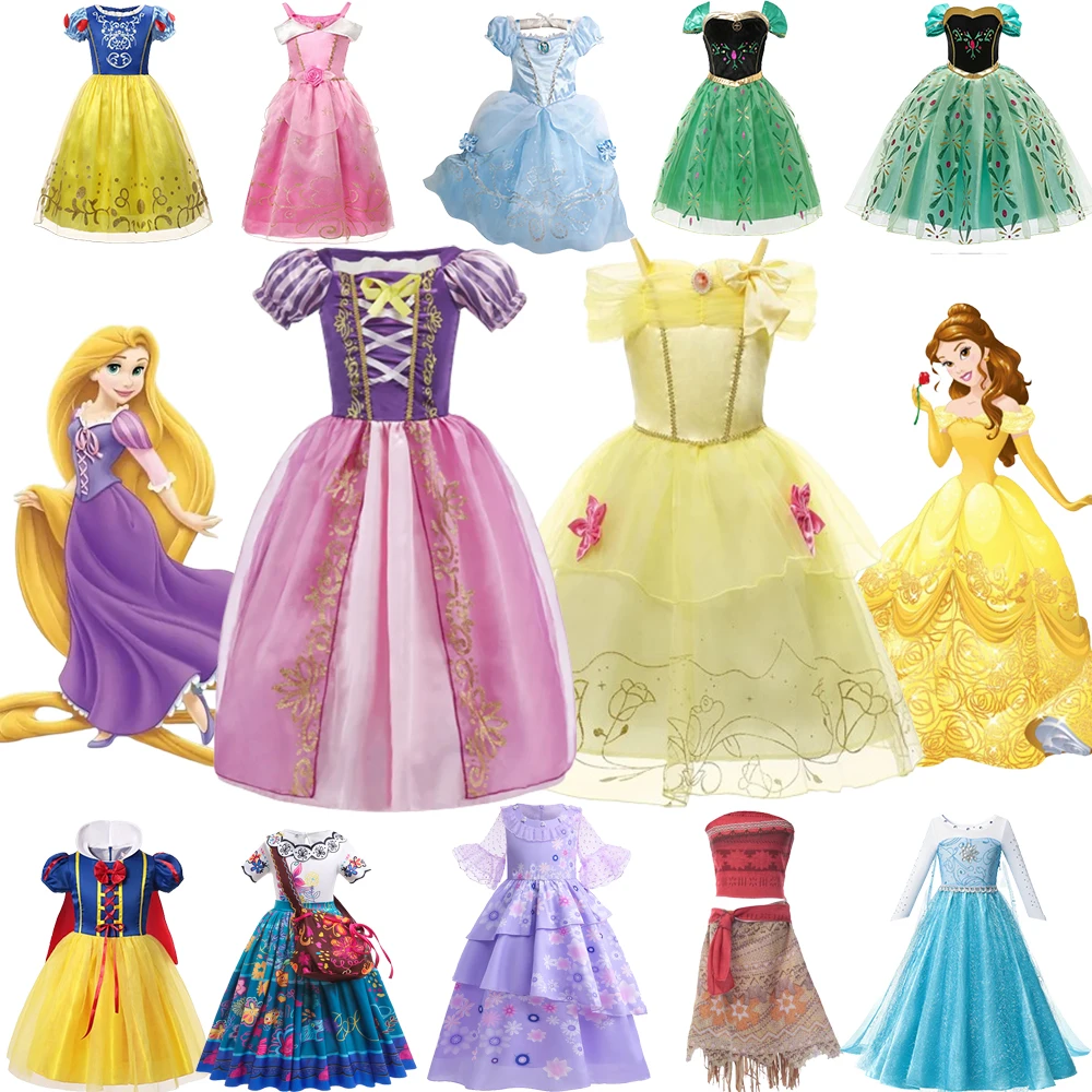 Children Rapunzel Encanto Isabella Frozen Anna Elsa Mermai Mirabel Dress Girl Cinderella Princess Cosplay 2024 Costume For Kids