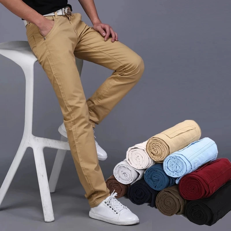 2023 Spring Autumn New Casual Pants Men Cotton Slim Fit Chinos Fashion Trousers 8 Colour Male Brand Clothing Plus Size 28-38