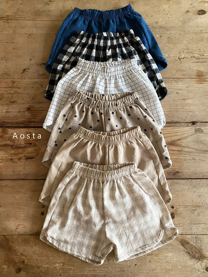 2024 Summer New Children Boy Girl Cotton And Linen Loose Shorts Pant Toddler Baby Cute Plaid Printed Pant 12M-5T