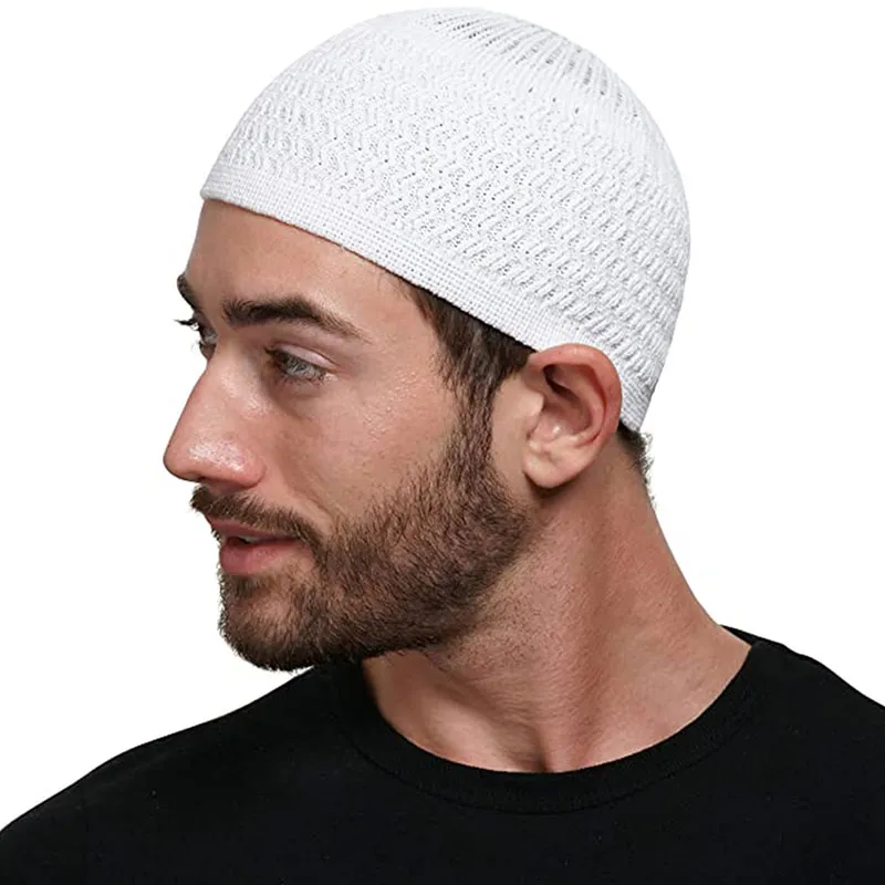 1pc Unisex Knitted Muslim Men Prayer Hats Male Beanies Cap Kippah Homme Hat Islamic Ramadan Jewish Warm Men's Wrap Head Cap