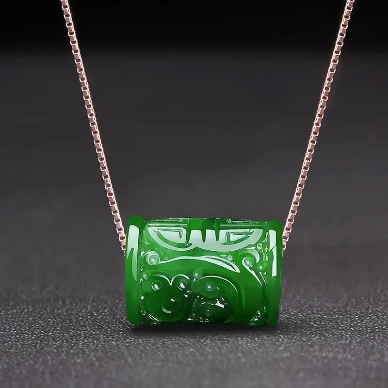 Main Natural Green Jade Money Beads Pendant Necklace Charm Jewellery Fashion Accessories Hand-Carved Man Luck Amulet Gifts image