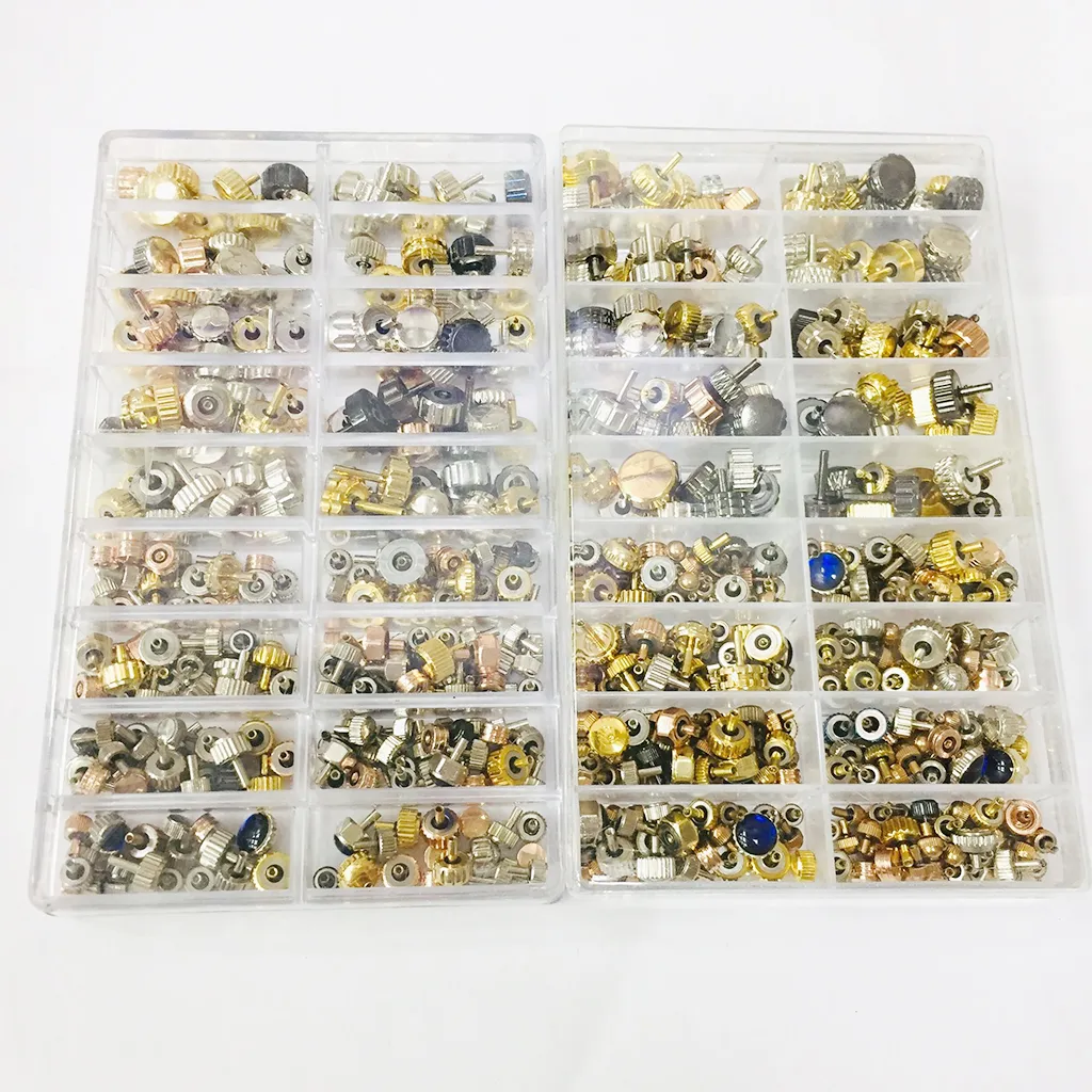 150-160pcs/Box Watch Crown Spare Parts, Silver Bronze Copper Assorted Watch Crown Parts Replacement Accessories