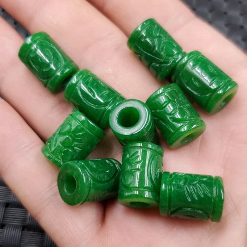 5pc Natural A Green Jade Money Beads DIY Bracelet Bangle Charm Jadeite Jewellery Fashion Accessories Amulet Gifts for Women Men