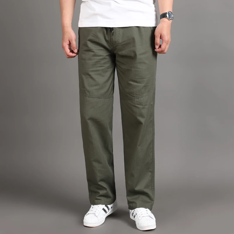 Men Casual Cargo Pants Four Seasons 95% Cotton Men Trousers Multi Pockets Loose Straight Jogging Pants Middle Aged Men M-6XL