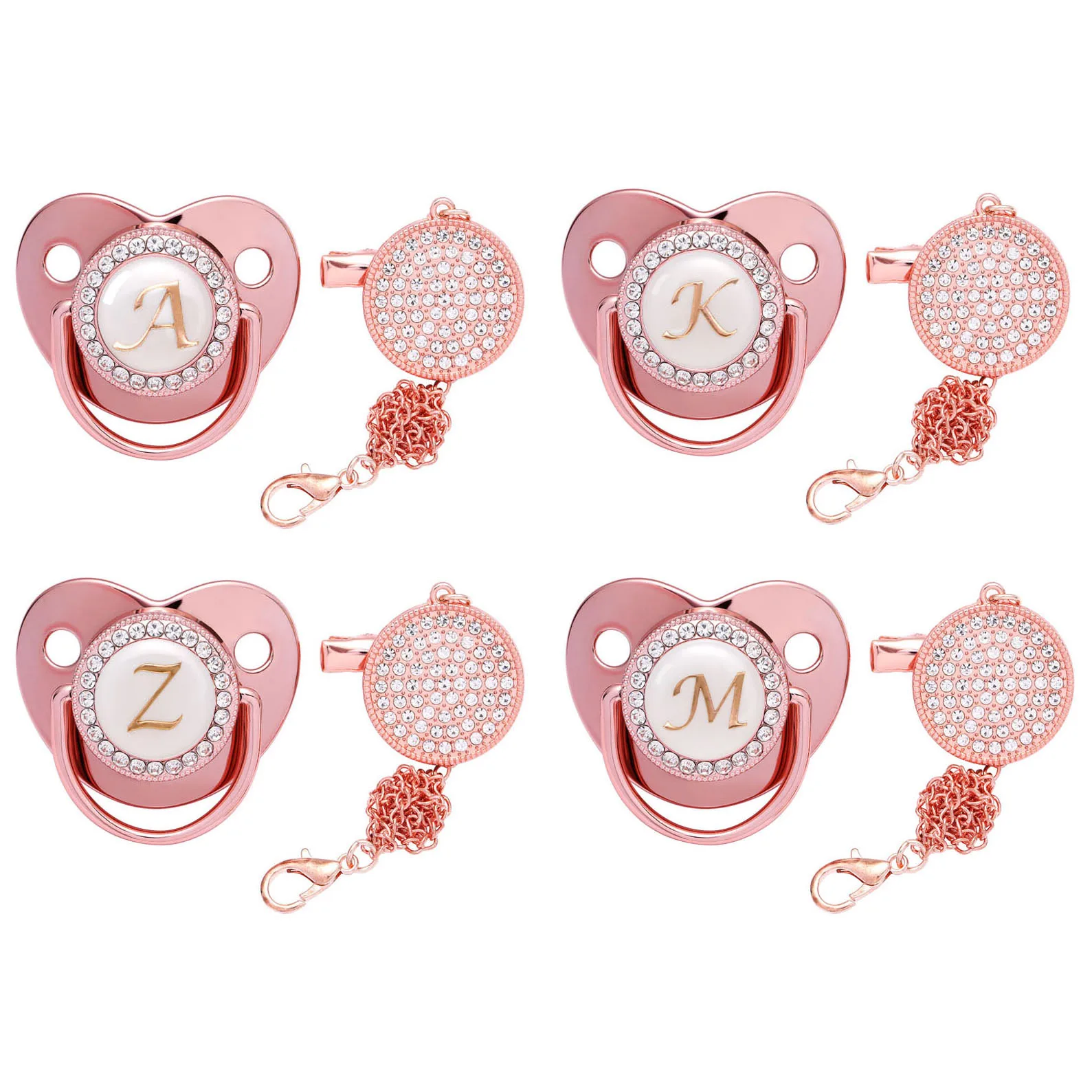 Newborn Baby Pacifier Clips Chain Rose Gold Bling Silicone Infant Pacifier Holder Baby Soother Nipple Dummy Baby Shower Gifts