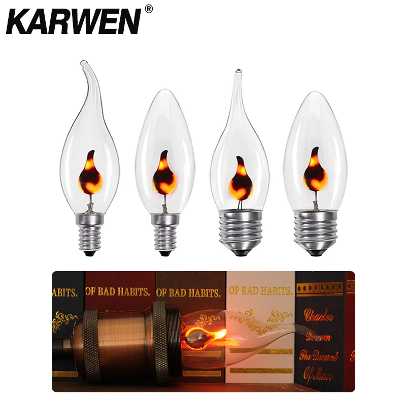 Main LED Candle Light Bulb Flicker Flame E14 E27 Edison Emulation Fire Lighting Vintage 3W AC220V Tail Retro Decor Energy Saving Lamp image