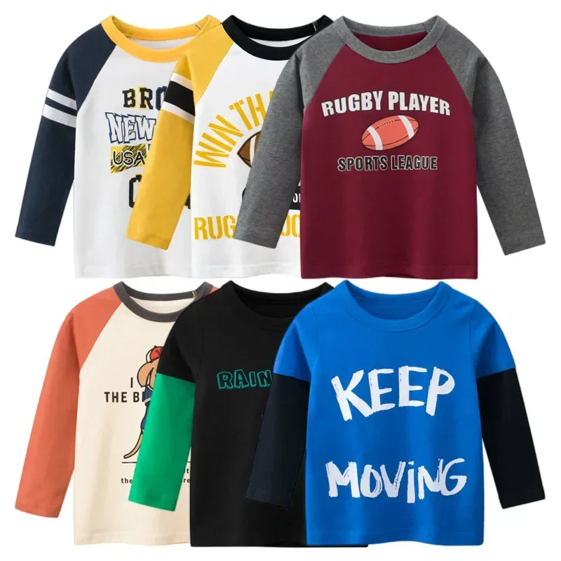 2024 Children's Clothing Autumn New Boys Bottoming Shirt Letters Rugby Print Cotton Kids T-shirt Baby Long Sleeve Tops Tees