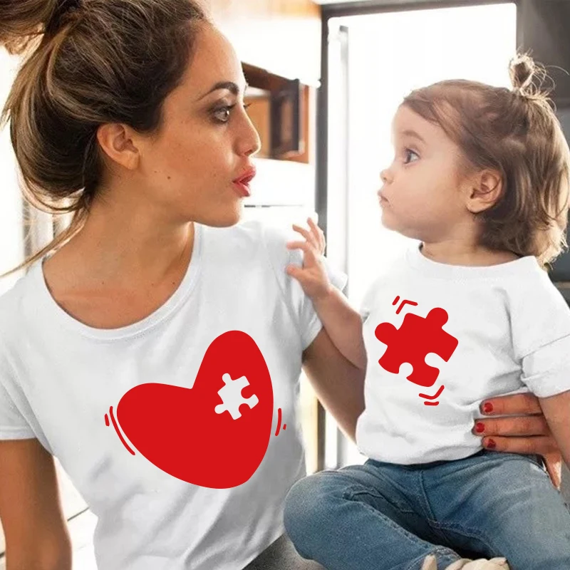 Summer family matching tshirt love mommy and girl sleeve short mother and daughter baby kids outfits Look T Shirt Cute Tops