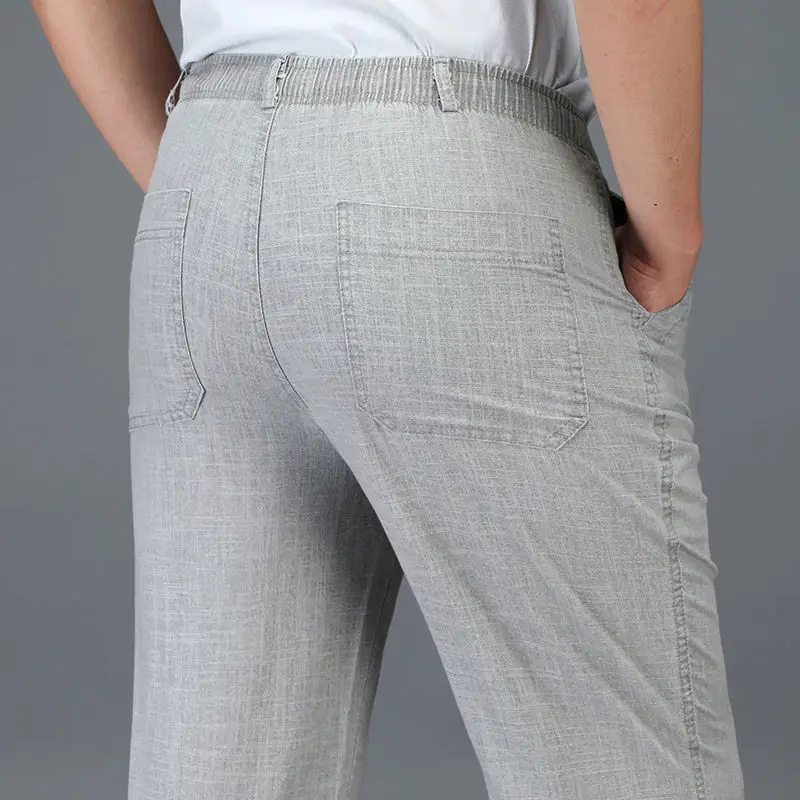 Men Trousers Casual Pants Men Linen Pants Summer Thin Elastic waist Business Office 5XL Plus size