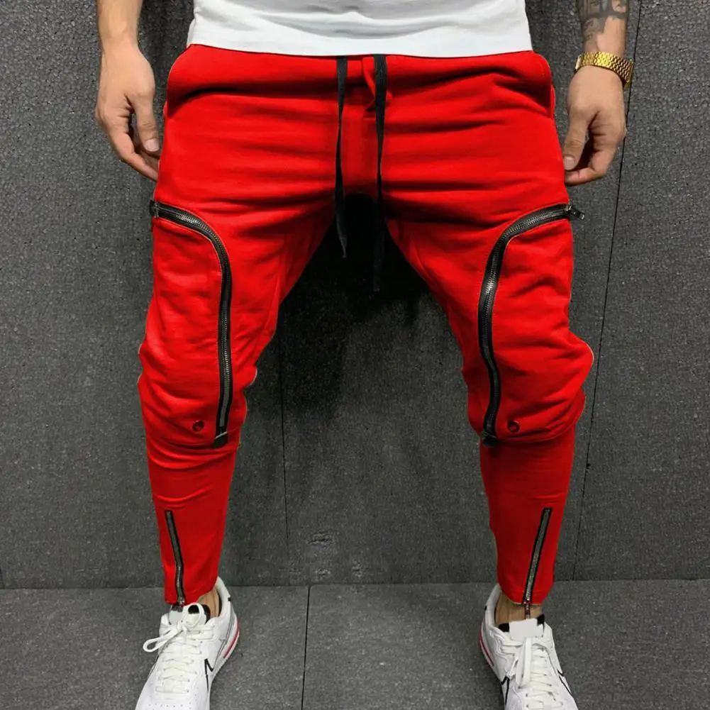 Cargo Pants Men Fashion Solid Color Drawstring Casual Multi Zippers Pockets Trousers Hip Hop Style Men Harem Pants Streetwear