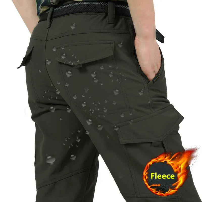 Winter Thick Fleece Warm Stretch Causal Pants Men SoftShell Waterproof Thermal Warm Cargo Pants Tactical Long Trousers