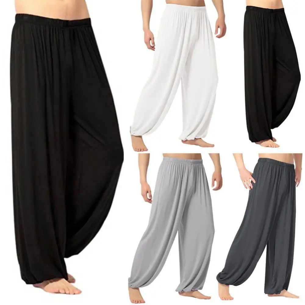 Men's Casual Solid Color Baggy Trousers Belly Dance Yoga Harem Pants Slacks Solid Color Elastic Waist Baggy Harem Pants