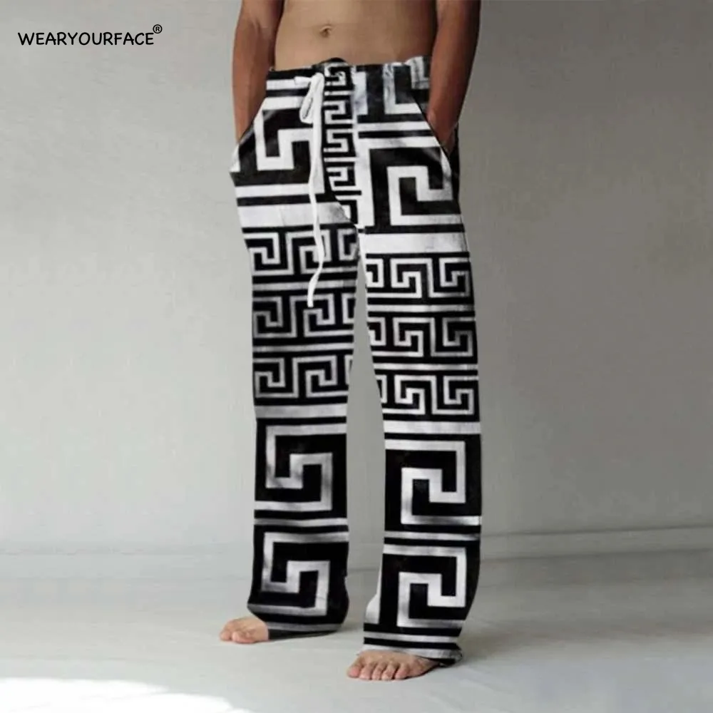 Ancient Times Pattern Straight Wide Leg Pants Printed Full Length Hipster Fashion Streetwear Trousers Sweatpants Mens Clothing