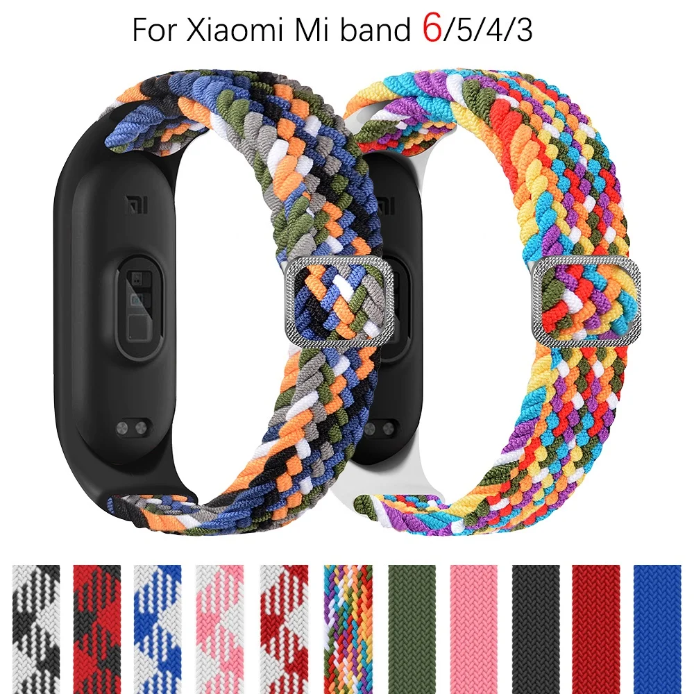 Bracelet for Mi band 7 6 Strap Elastic adjustable Nylon Braided Miband7 6 5 4 correa Wristband for xiaomi Mi band 7 4 5 6 strap