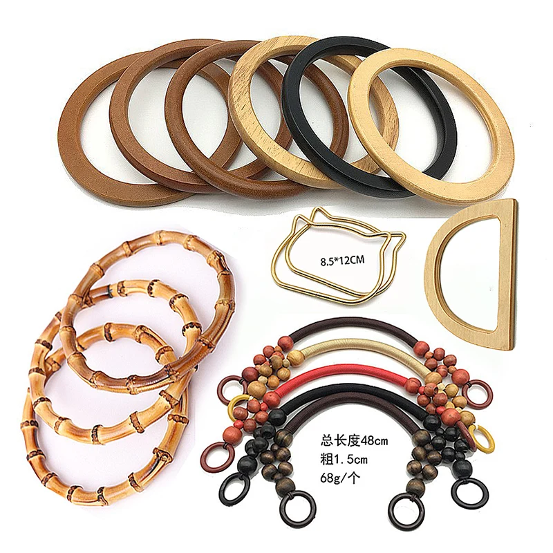 Main High Quality Wood Purse Handle DIY Replacement Wood Plastic Bead Rope Bag Strap Handle Shoulder Belt for Handbag image