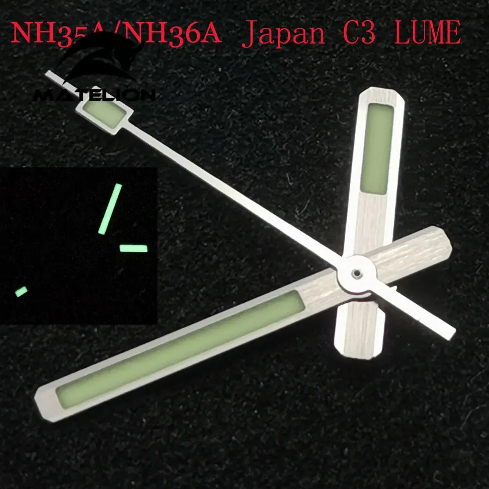 Japan C3 Super Lume Watch Hands Green Luminous Three-dimensional hand Fit For 62mas NH35 eta 2824 NH36 4R35 7029 Movement