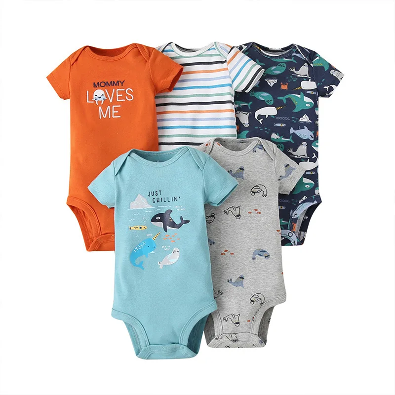 5PCS/Lot Baby Boys Girls Bodysuits 100% Cotton Short Sleeves Kids Clothes 6-24 Month Newborn Body Bright Prints bebe Jumpsuit