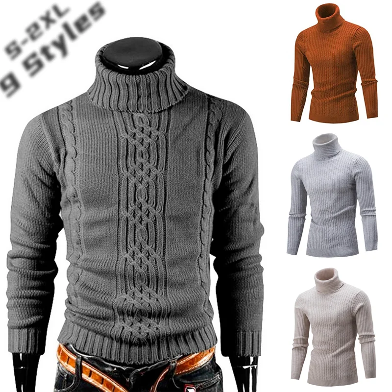 Autumn and Winter Men's Warm Sweater Long Sleeve Turtleneck Sweater Retro Knitted Sweater Pullover Sweater