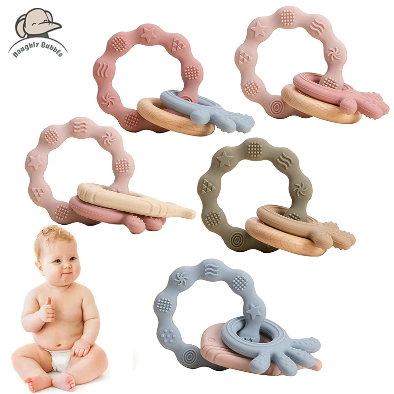 1Pcs Baby Silicone Teether Ring BPA Free Rattles Bracelet Food Grade Newborn Baby Accessories Cartoon Silicone Teething Toys