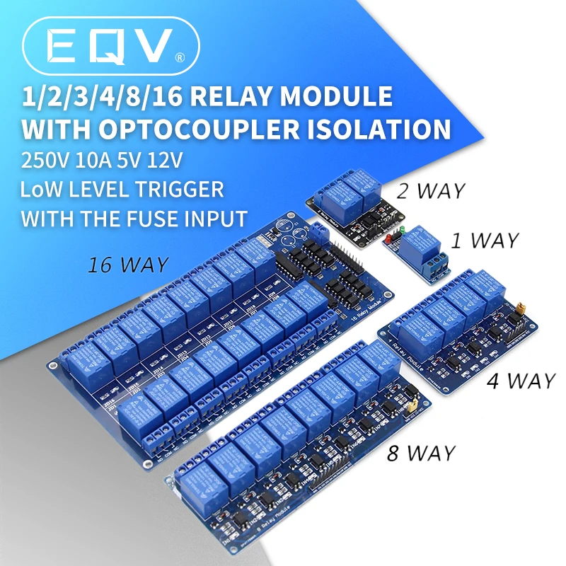 Main 5V 12V 1 2 4 6 8 channel relay module with optocoupler. Relay Output 1 2 4 6 8 way relay module for arduino In stock image