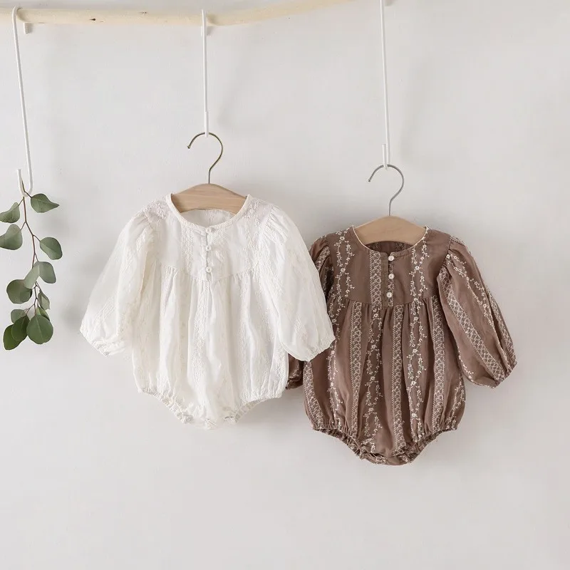 Newborn Baby Girls Casual Clothes Autumn New Long Sleeve Bodysuit Toddler Girls Cotton Embroidered Jumpsuit