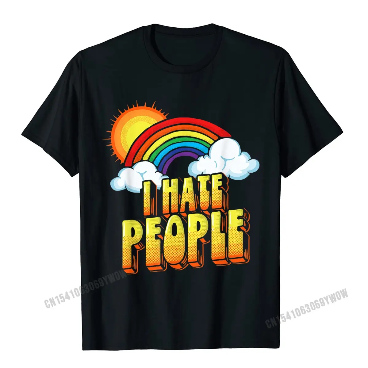 I Hate People Funny Antisocial Vintage Rainbow T-Shirt Camisas Men Print Tops Tees Prevailing Cotton Men's T Shirt