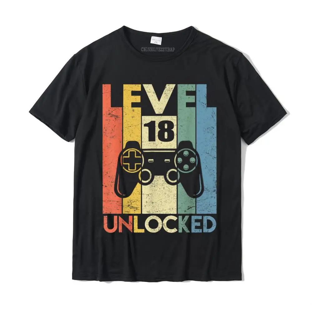 Level 18 Unlocked Tshirt 18th Video Gamer Birthday Gifts T-Shirt Camisas Cool Tshirts New Coming Cotton Men's Tees Camisa