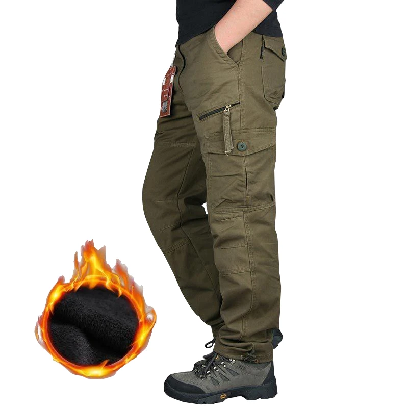 Men's Winter Fleece Pants Work Overalls Thermal Warm Black Camouflage Sports Tactical Trousers American Hiking Pants