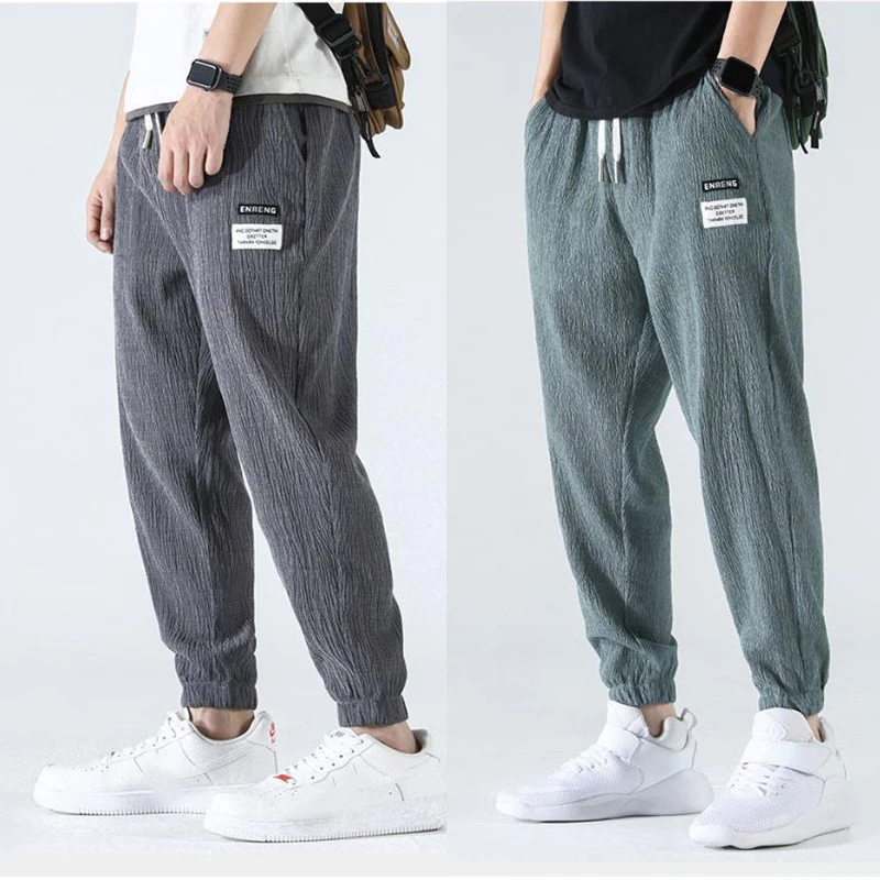 Harem Pants Men Summer Fashion Hip Hop Style Ice Silk Outdoor Comfort Jogger Trousers Elastic Waist Baggy Leisure Plus Size 2021