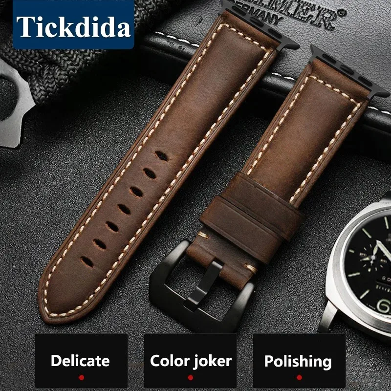 For Apple Watch Band High Quality Leather Strap Men for Series 9 7 8 3456 SE Ultra 2 49mm 44mm 40mm Watch Band 45mm 41mm 38 42mm