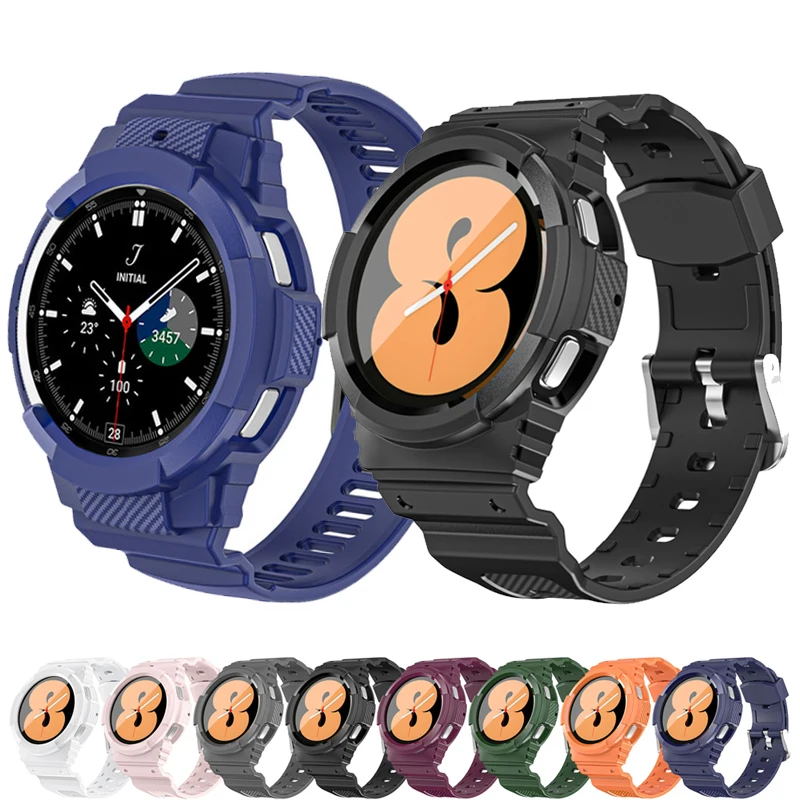 Carbon fiber Band for Samsung Galaxy Watch 4 44mm 40mm TPU Rugged Case+bracelet correa Galaxy Watch 4 Classic 46mm/42mm strap