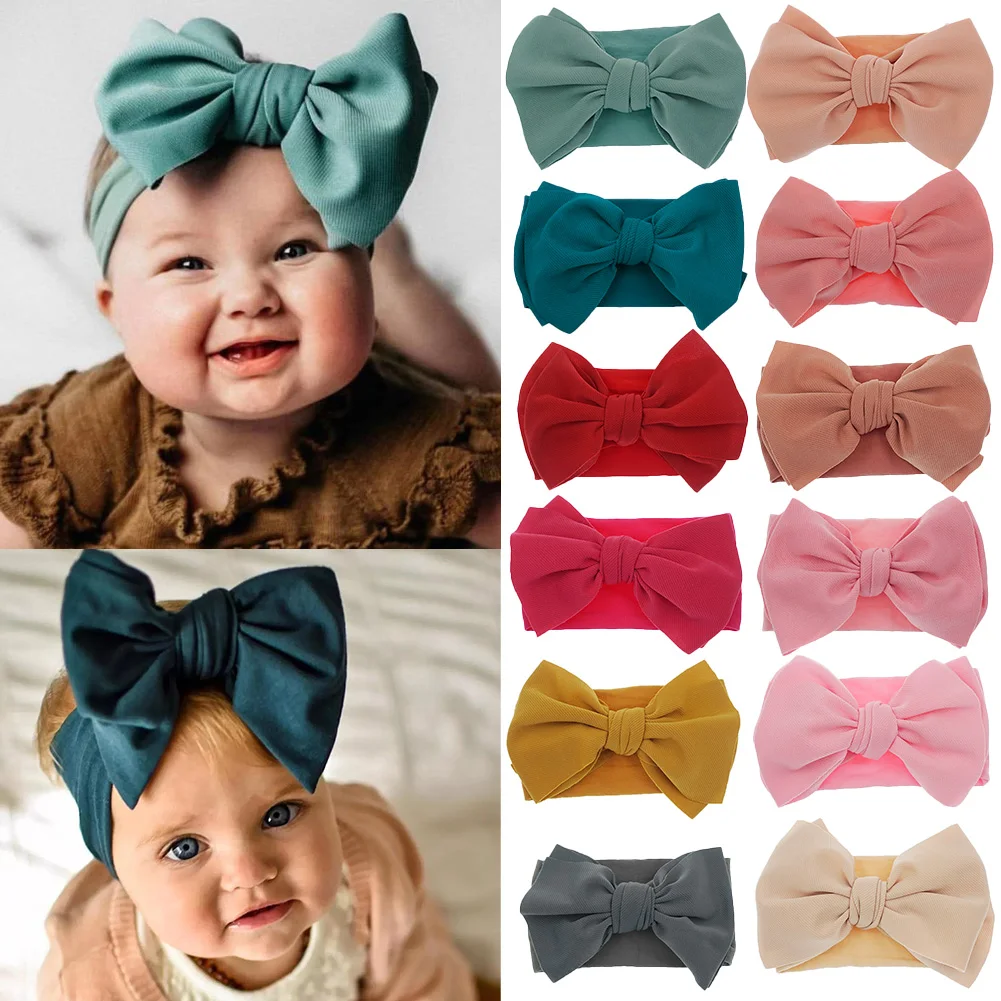 Solid Turban Nylon Headband High Elastic Bow Top Knot Headwrap For Baby Girls Toddler Hair Bands Fashion Kids Hair Accessories