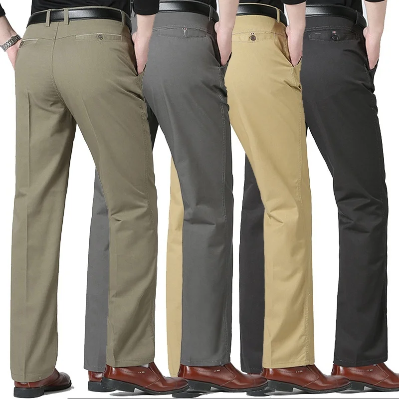 Mens Pants Cotton Casual  Stretch Male Trousers Man Long Straight High Quality Plus Size Suit Pant