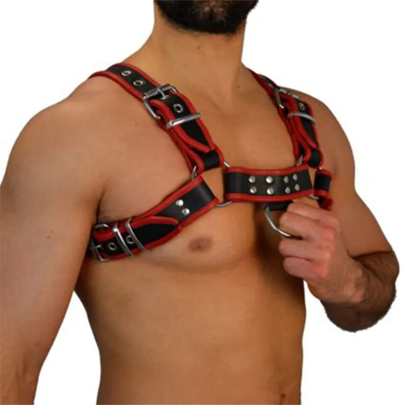 Main Fetish Gay Faux Leather Chest Harness Men Adjustable Sexual Body Bondage Cage Harness Belts Rave Gay Clothing for Adult Sex image