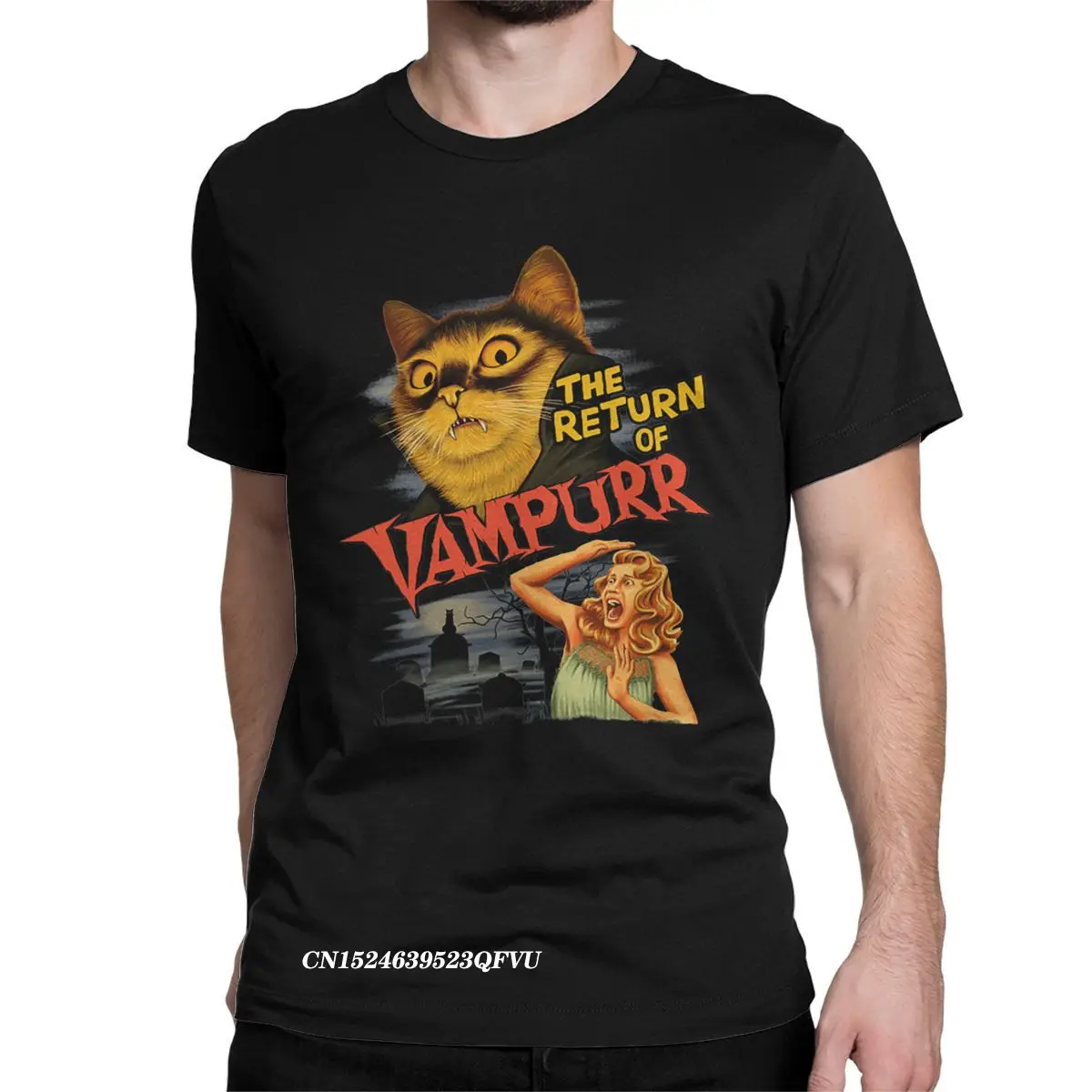 Men Women Tee Shirt Cat The Return Of Vampurr Cotton Tee Shirt Harajuku Horror Halloween Tshirt Round Neck Clothing Plus Size