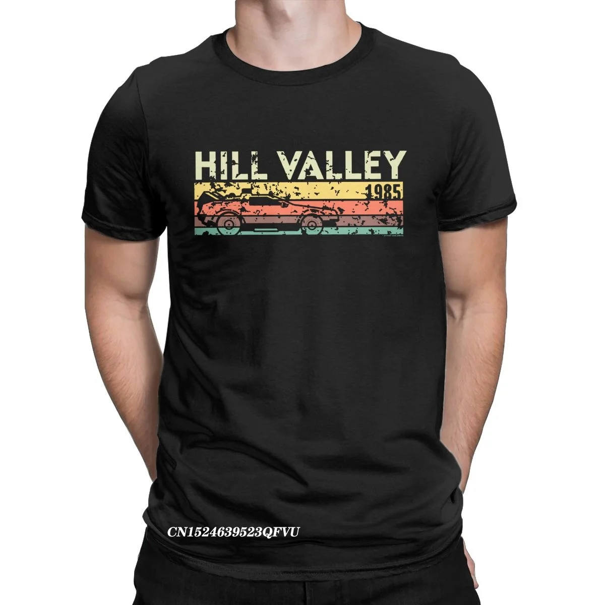 Hill Valley 1985 Tee Shirt Men Back To The Future Tops T Shirts Doc Brown Marty Delorean Time Travel Movie BTTF Tees Plus Size