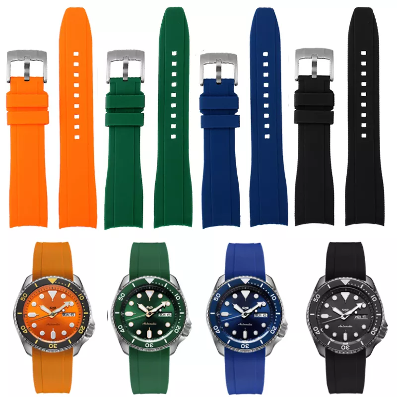 Curved End silicone rubber watch strap for men Rolex Water Ghost seiko citizen tissot 20MM 22MM sport Wristband Universal Belt