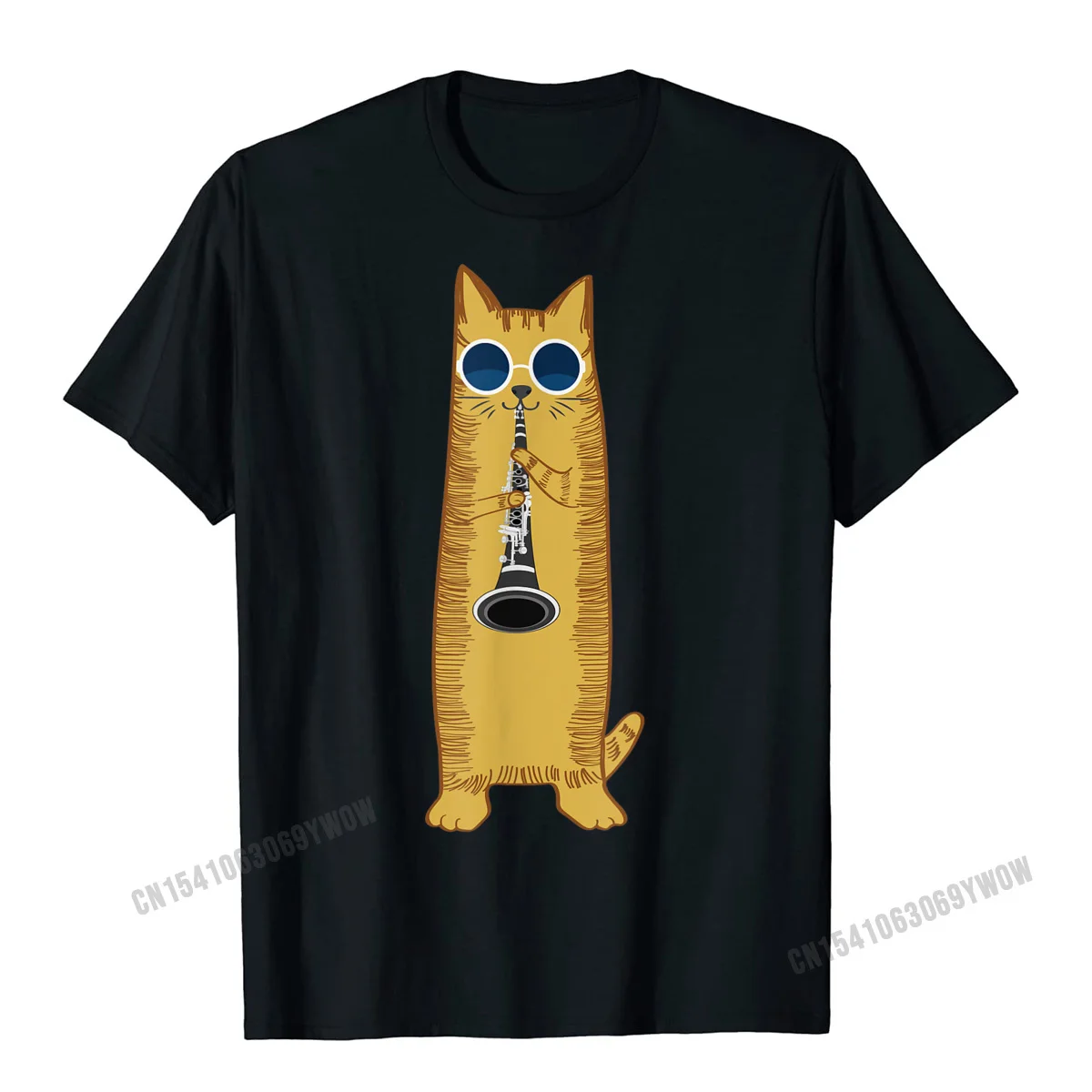 Cool Cat Playing The Clarinet Design Hippy Hipster Kitty T-Shirt Cute Young Tshirts Harajuku Cotton Tops & Tees Classic