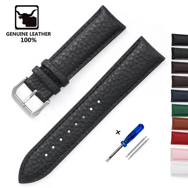 Litchi Pattern Genuine Leather Watch Band Bracelet 12mm 14mm 16mm 18mm 20mm 22mm Replacement Wrist Straps Calfskin Watchbands