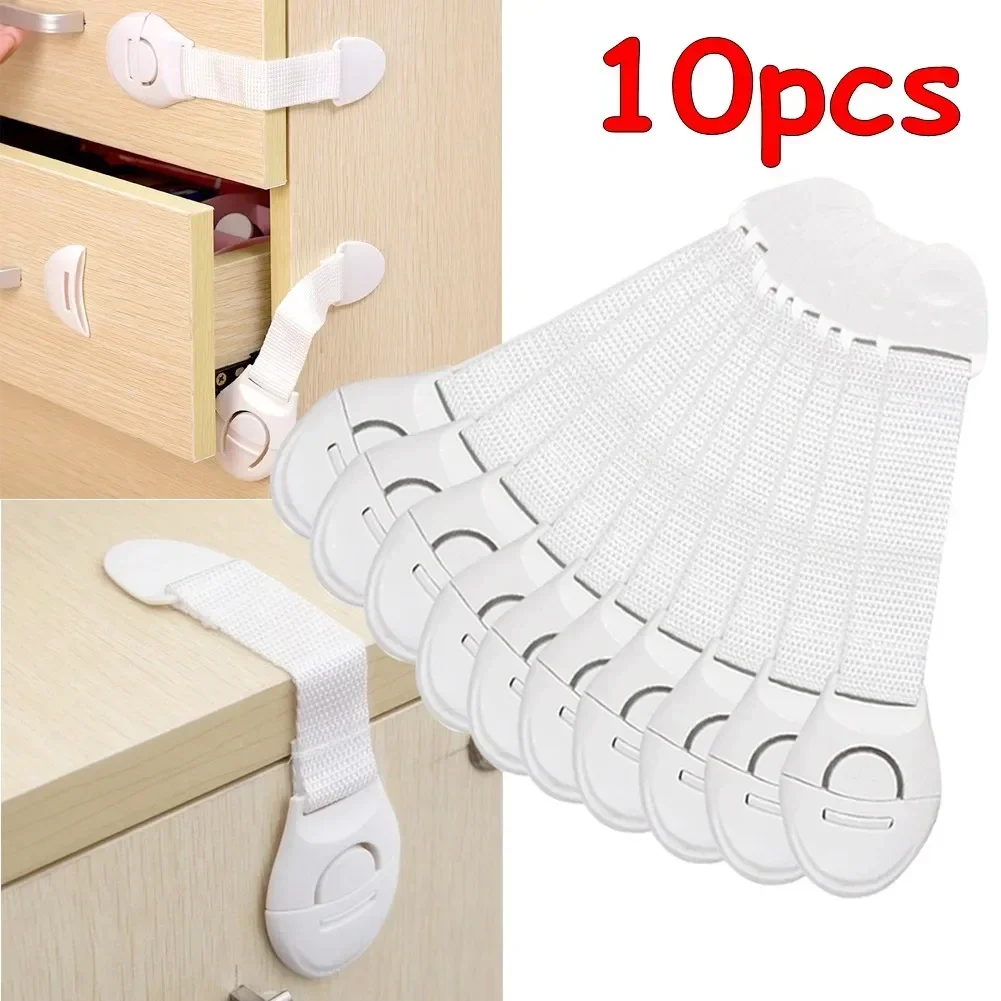 10pcs/Lot Drawer Door Cabinet Cupboard Toilet Safety Locks Baby Kids Safety Care Plastic Locks Straps Infant Baby Protection