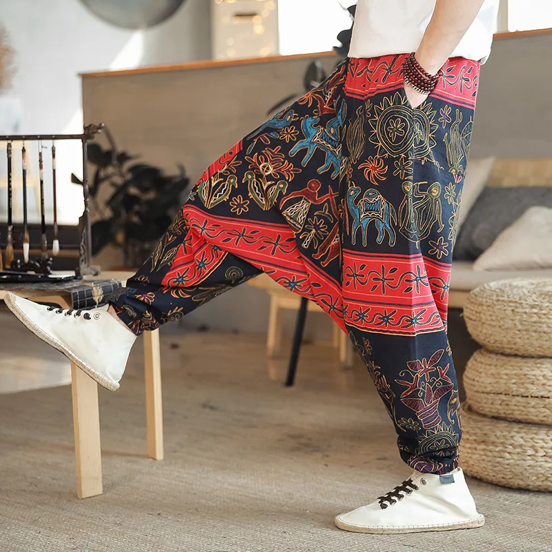 2022 Summer Mens Baggy Cross Pants Men Women Hip-hop Print Wide Leg Pants Male Casual Vintage Long Trousers